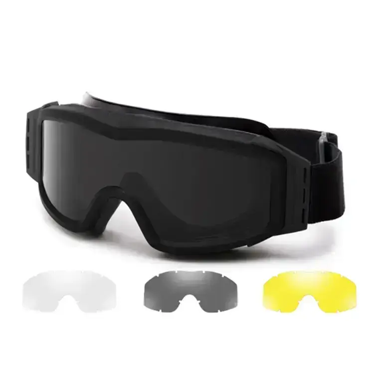 Modular Tactical Goggles – Interchangeable Clear/Amber/Smoke Lenses, Adjustable Strap for Airsoft, Hunting, Paintball