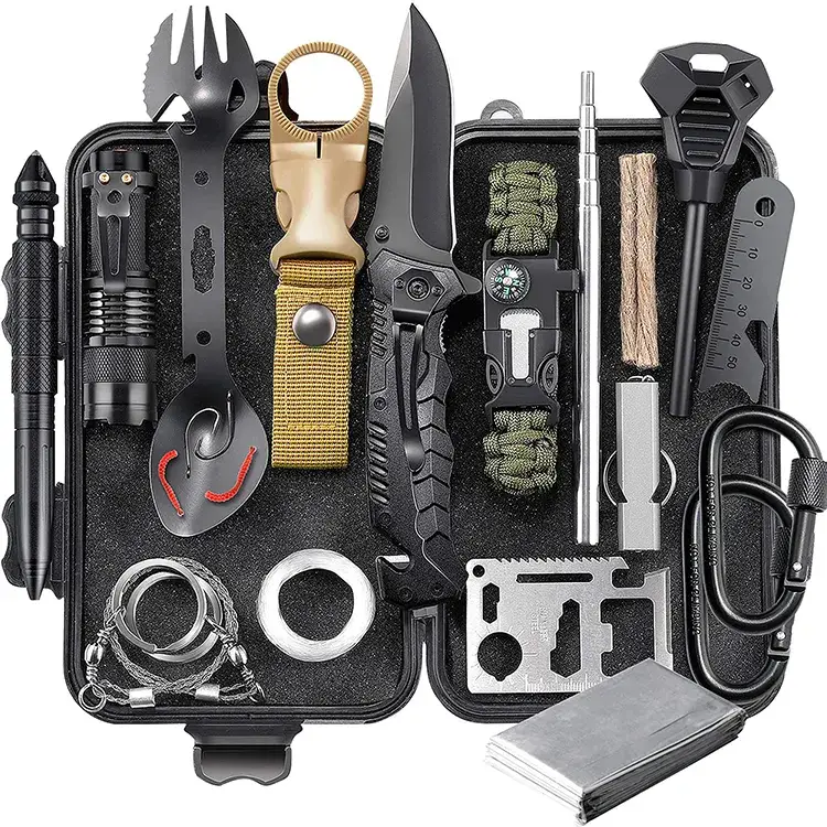 14-in-1 Survival Gear Kit, 18 Pieces Emergency Tools with Fire Starter, Compass, Whistle for Camping, Hiking, Outdoor Adventures