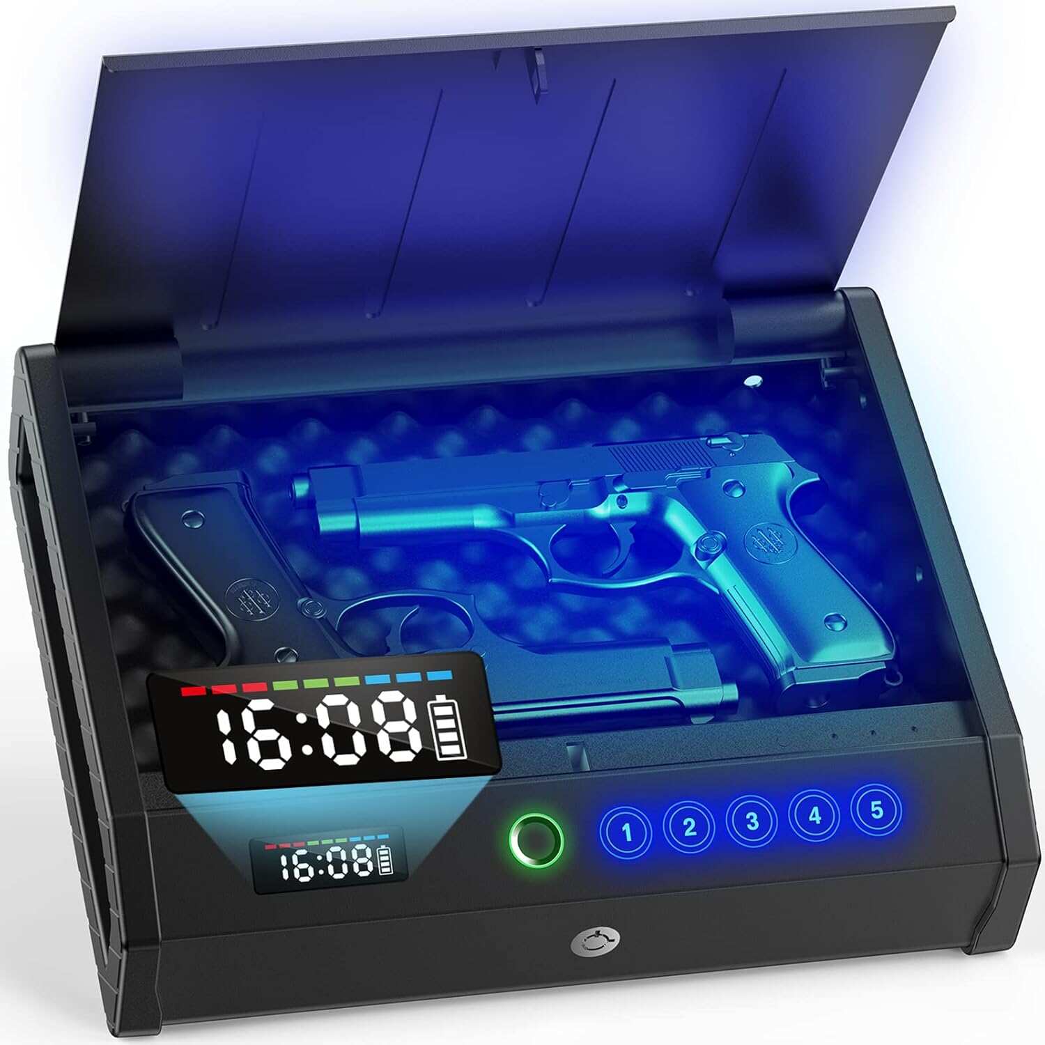 Gun Safe with LCD Display of Temperature Humidity, Fingerprint Quick Access Pistol Safe Solid Handgun Safe