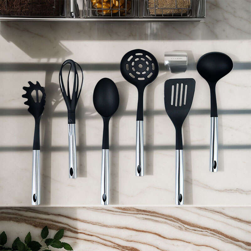 Wholesale 6pcs Kitchen Accessories Nylon Cooking Tools Kitchen Utensils Set With 360 Rotating Storage Stand