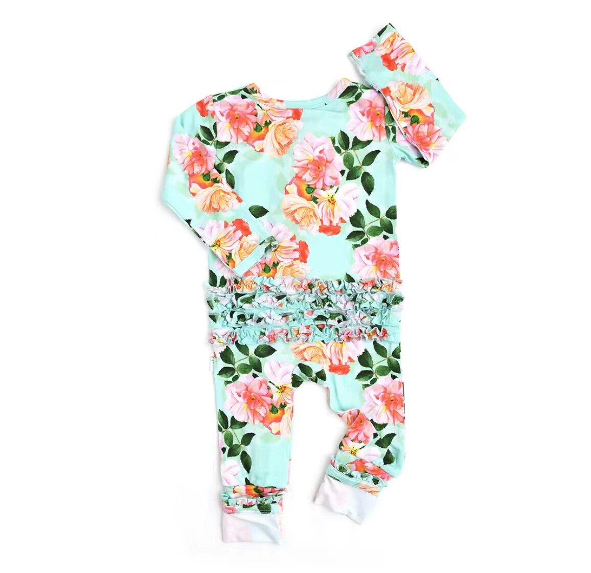 Ruffled Cotton Overall Romper For Baby,bamboo ruffle romper baby
