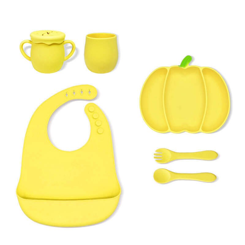 silicone baby pumpkin plate bib set-6pcs