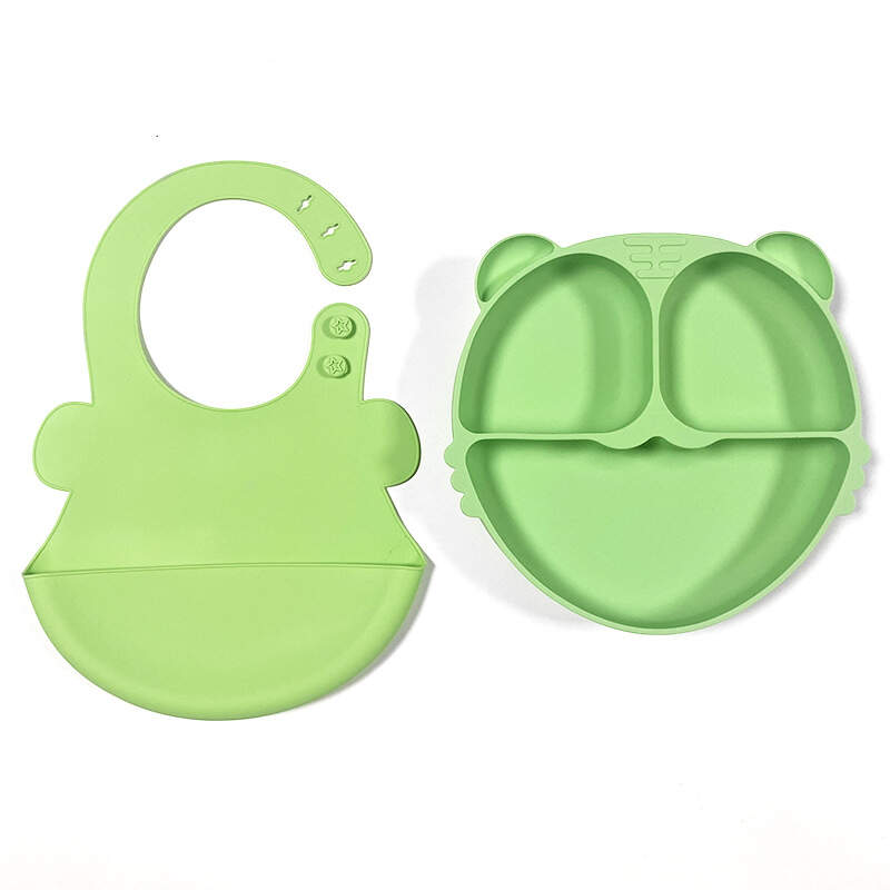 silicone baby tiger plate bib set