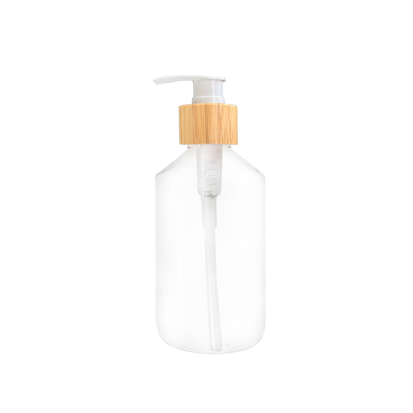 300ml PET lotion bottle, white plastic bottle, slanted shoulder bottle, bamboo pump bottle, cosmetic packaging