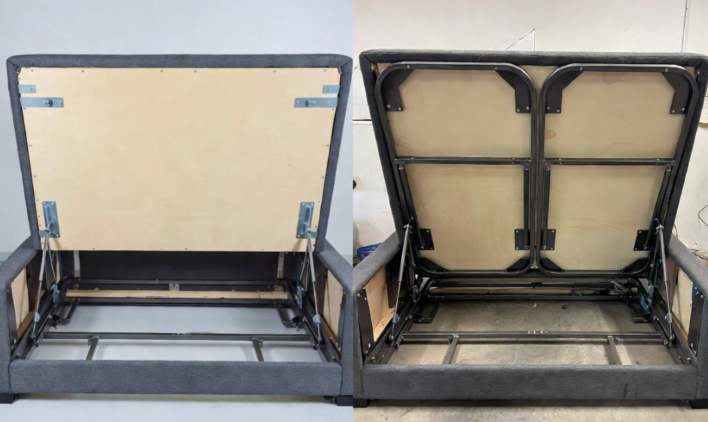 Side-by-side comparison of residential versus commercial sofa bed internal mechanisms