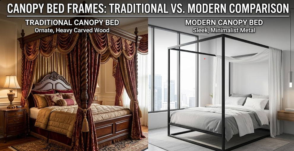 Traditional vs Modern Canopy Bed Frame Comparison