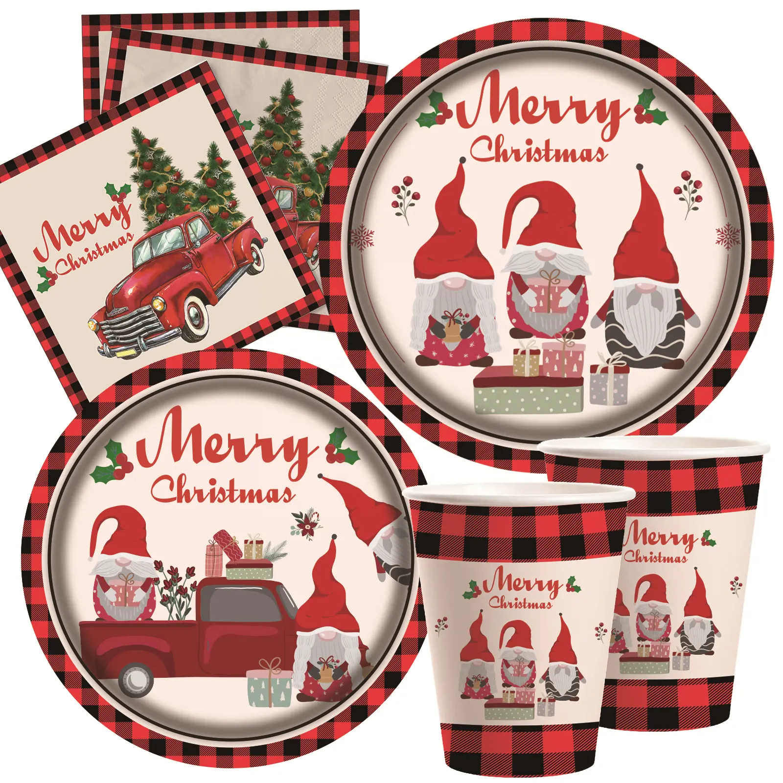 Christmas Buffalo Plaid Disposable Party Tableware Set