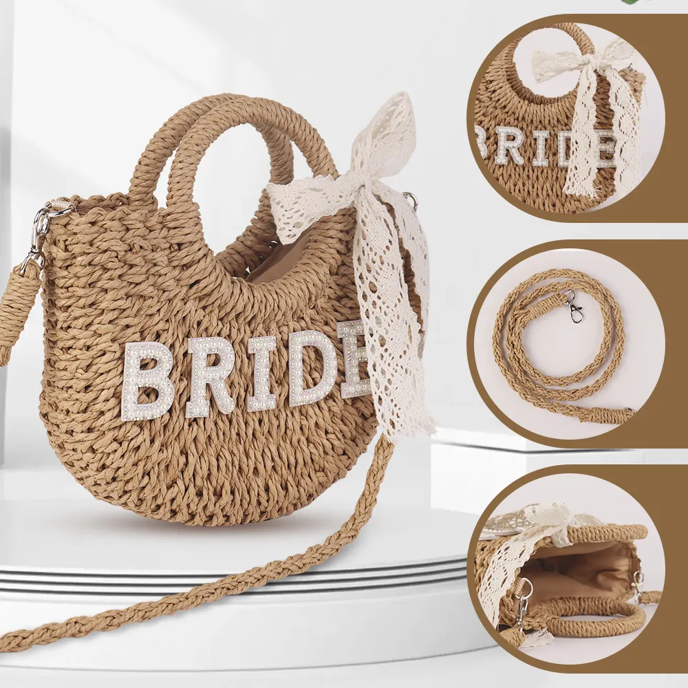 Bride Straw Tote Beach Bag