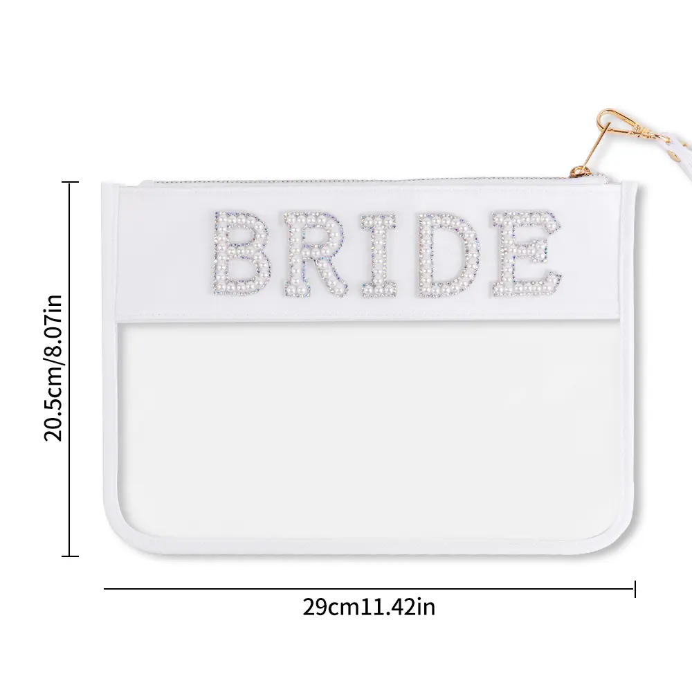 Transparent Clear Waterproof Pearl BRIDE Make Up Pouch Bag