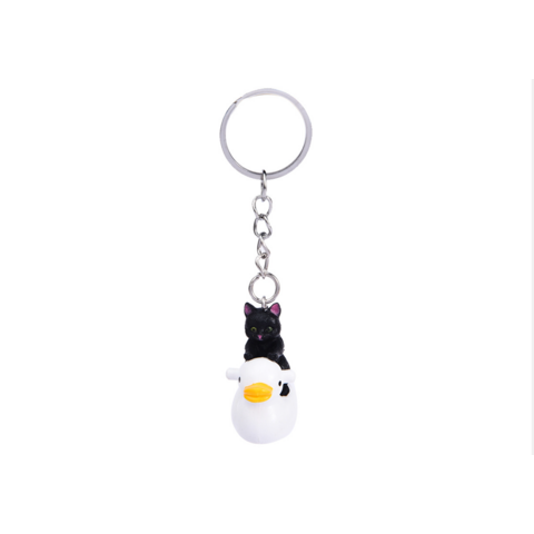 Creative cartoon riding duck cat DIY handmade keychain bag car keychain wholesale