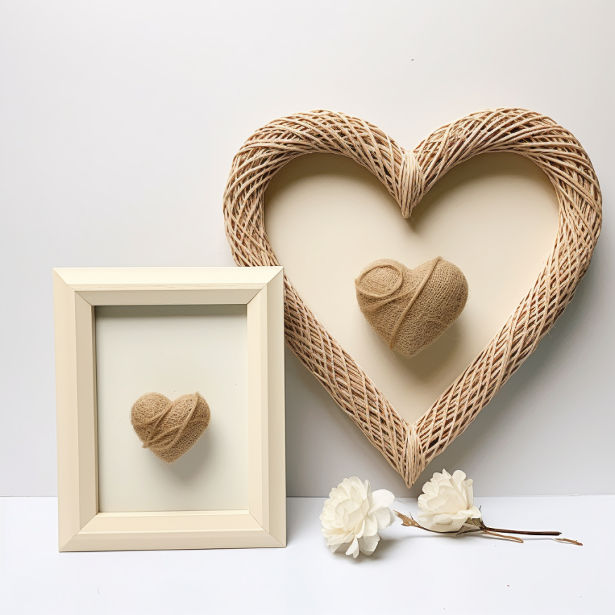 編まれた愛の形の装飾を備えたラブハート記念フォトフレーム