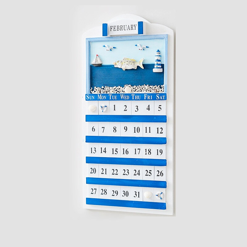 Середземноморський блакитний білий декоративний творчий календар