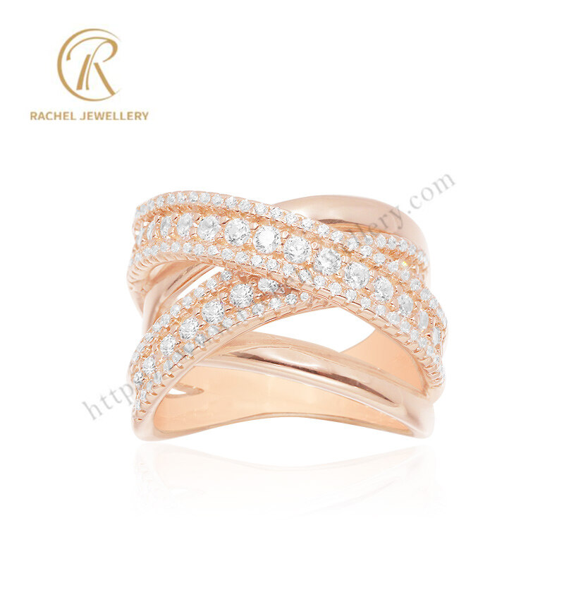 Hot Sell Man Style Full Zircon Micro Setting 925 Silver Ring Rose Gold Plated