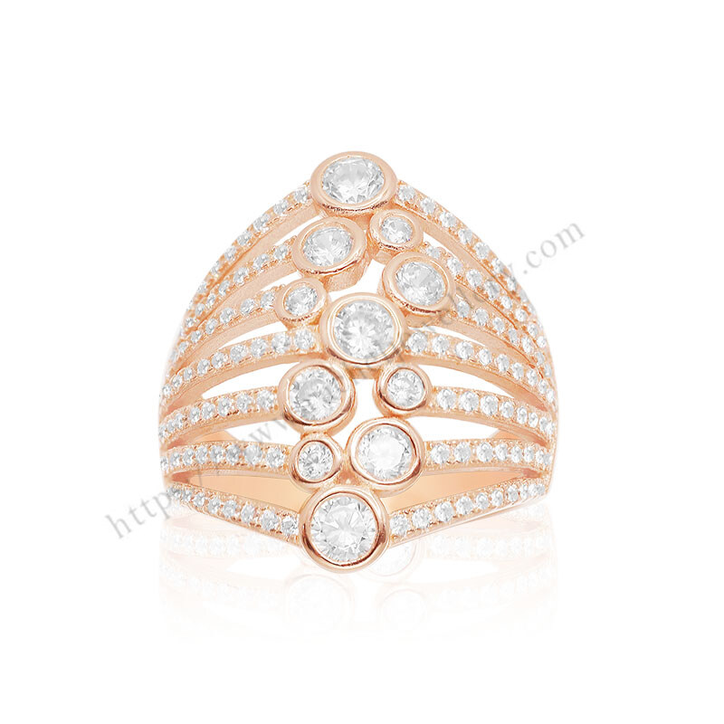 Round Clear Starry CZ Rose Gold Silver Ring