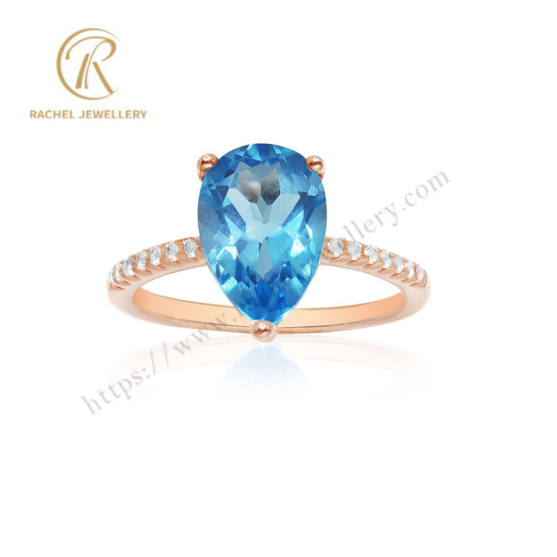 Natural Blue Topaz Oval Silver Ring For Wedding