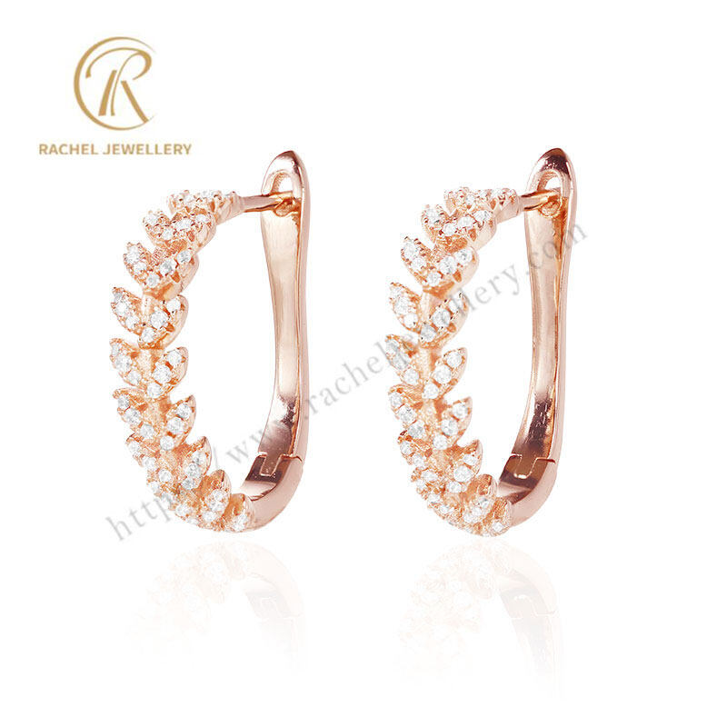 Rachel Jewellery Leaf Hoop 925 Silver Rose Gold CZ Earrings