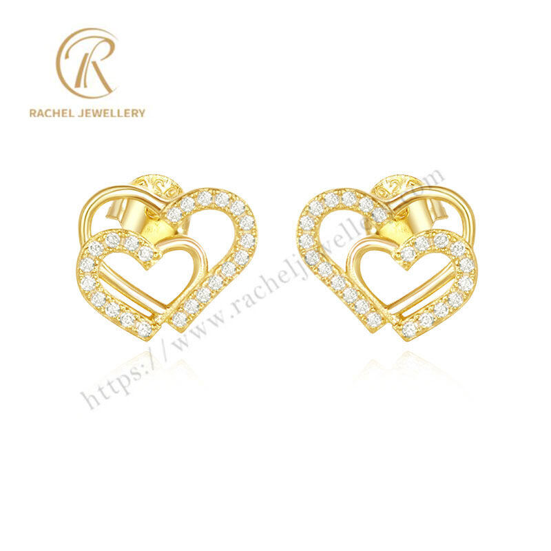 Rachel Double Heart Love Style 925 Sterling Silver Earrings