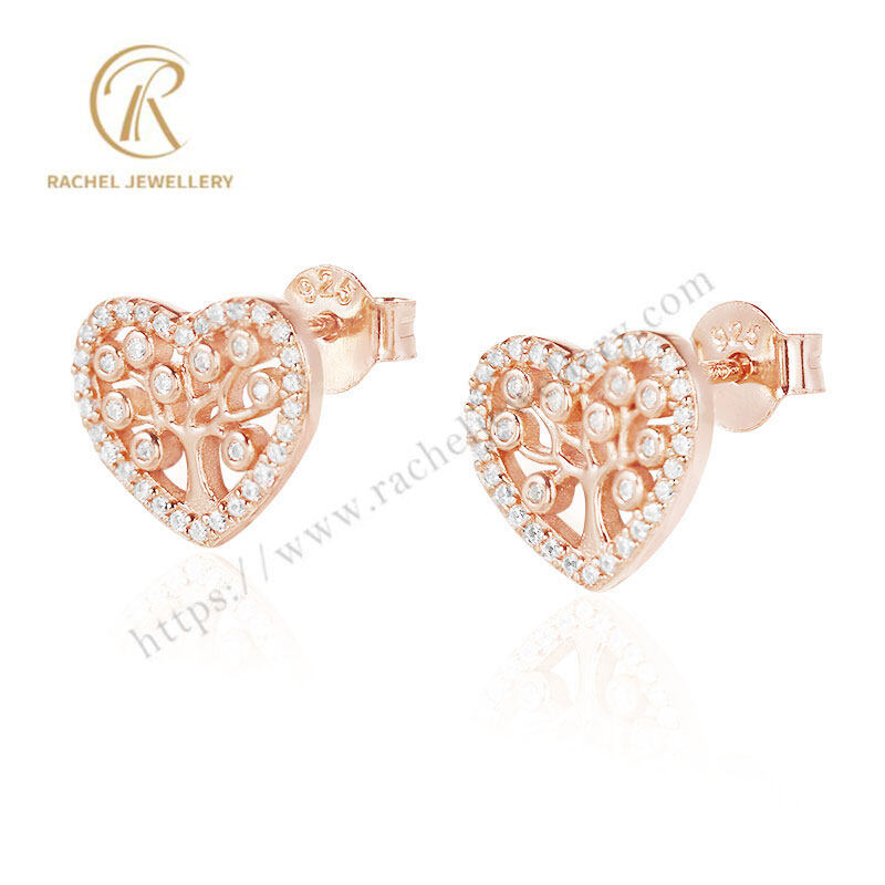 Rachel Heart Peace of Tree Rose Gold 925 Silver Earrings