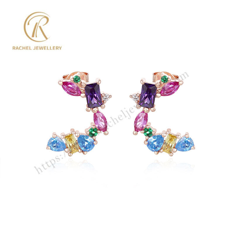 Rachel Colourful 5A CZ Shapely Rose Gold Plated 925 Silver Earrings