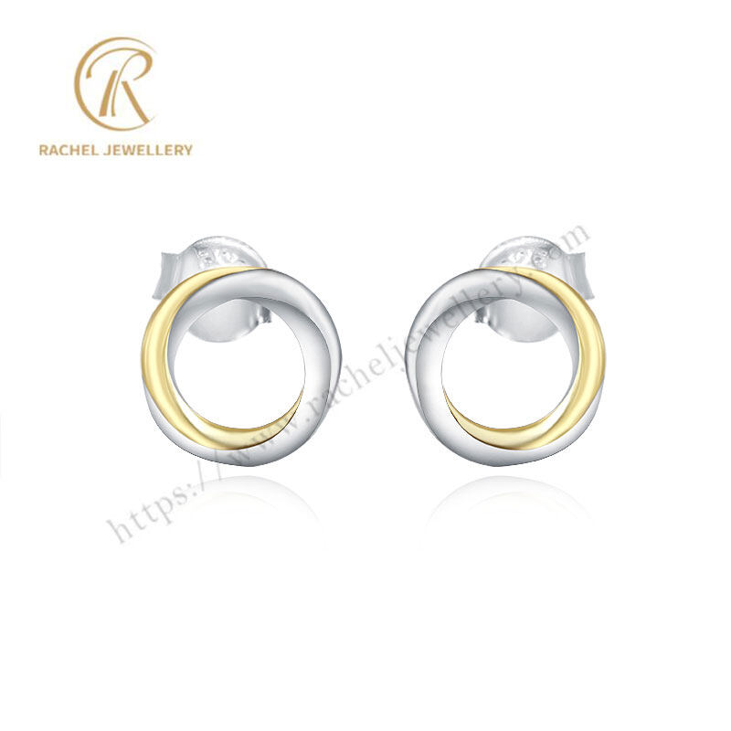 Rachel Two Tone Plated Double Ring 925 Silver Earrings Stud