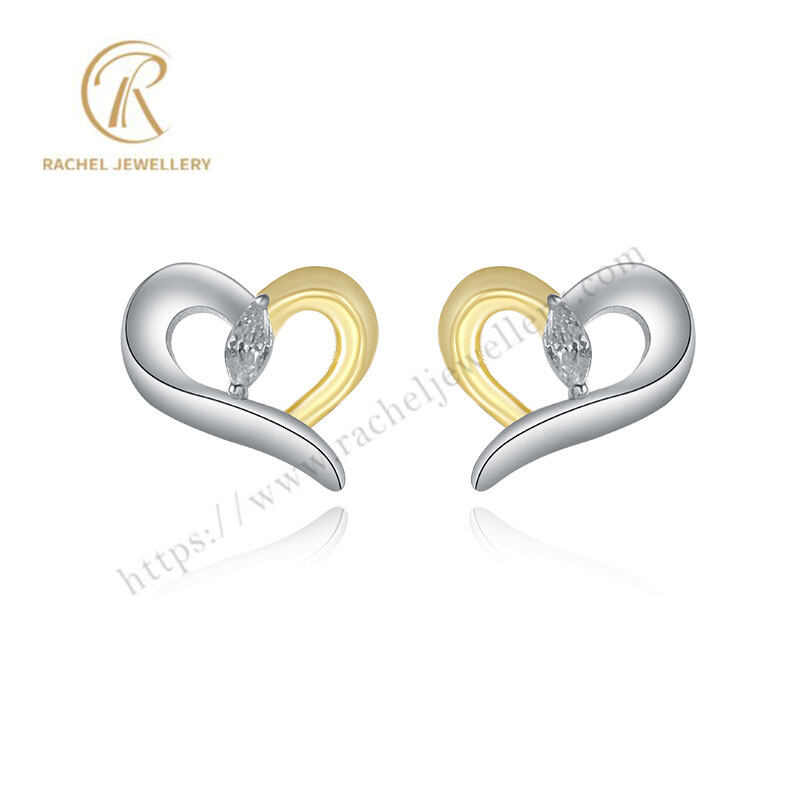 Rachel Heart Marquise Cubic Zircon Rhodium Plated 925 Silver Earrings Stud
