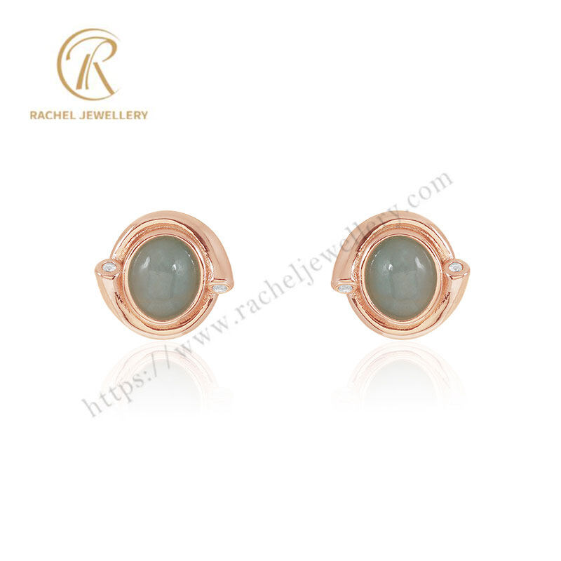 Rachel Jewellery Oval Amazon Stone 925 Silver Earrings Stud