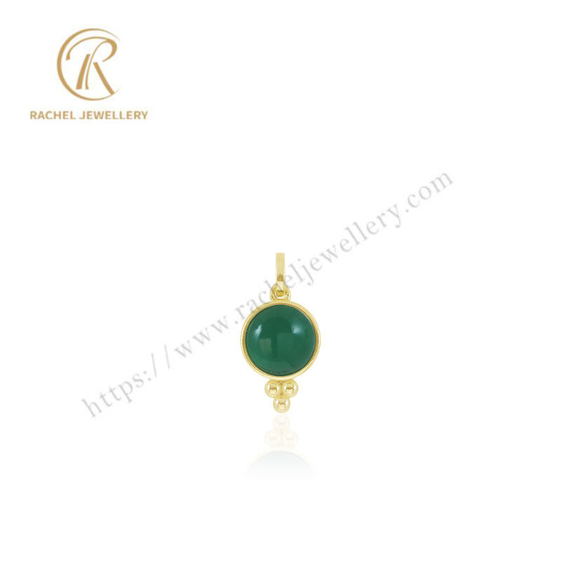 Rachel Peacock Green Round Glass Yellow Gold Plated 925 Silver Necklace
