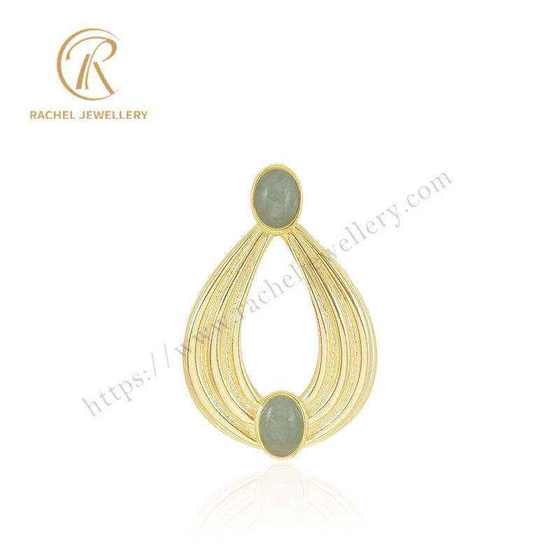 Rachel Big Pear Design Inlay Natural Stone Yellow Gold 925 Silver Necklace