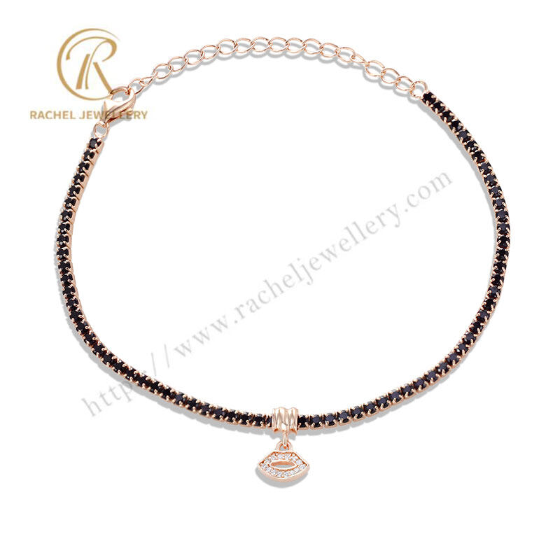 Rachel Jewellery Black Stone With Lip 925 Silver Tennis Bracelet Adjustable Length