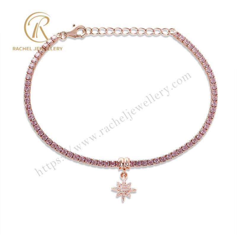 Rachel Jewellery New Trendy Pink 925 Silver Tennis Bracelet Adjustable Length