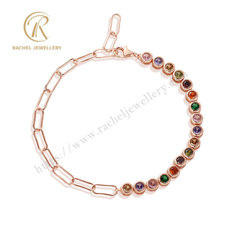 Rachel Jewellery Colorful CZ Round Inlay 925 Silver Bracelet Rose Gold Plated