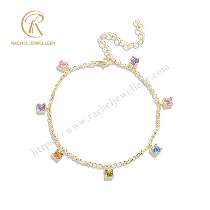 Rachel Summer Candy Color CZ Design 925 Silver Bracelet Extension Chain