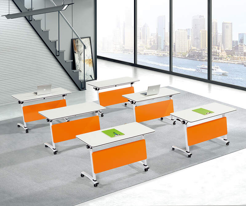 Orange folding training tables arranged in a meeting setting