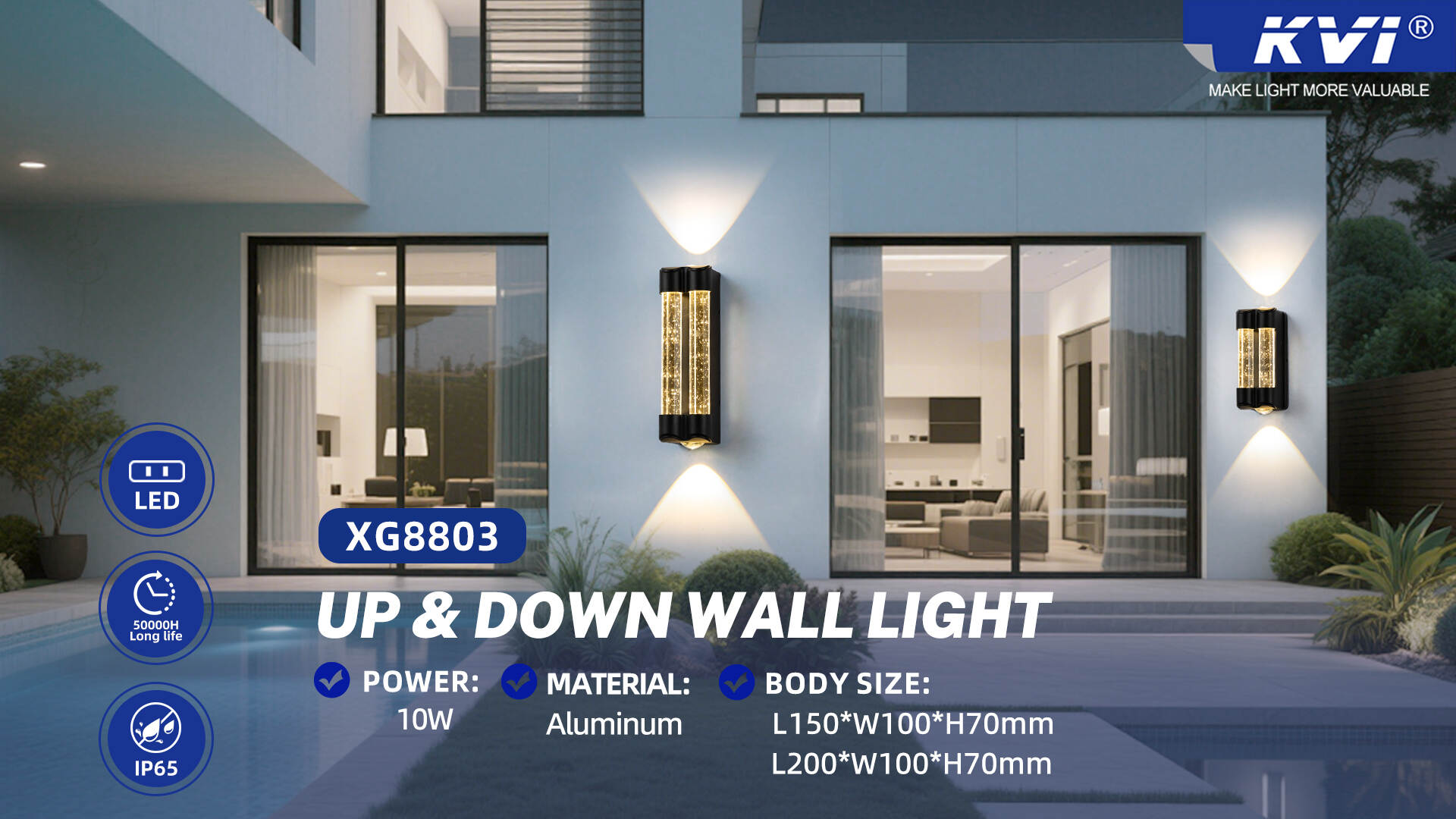 KVI XG8803 Up & Down Wall Light: Dual Glow Transforms Outdoor Luxury