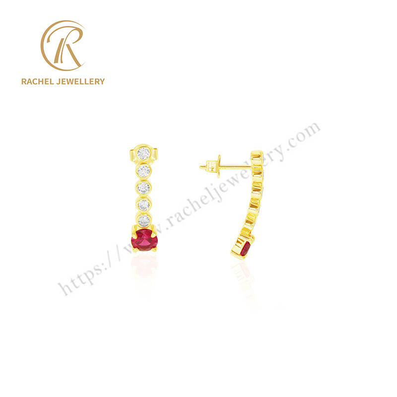 Rachel Jewellery asymmetrical ruby studded with diamonds and gold stud earrings