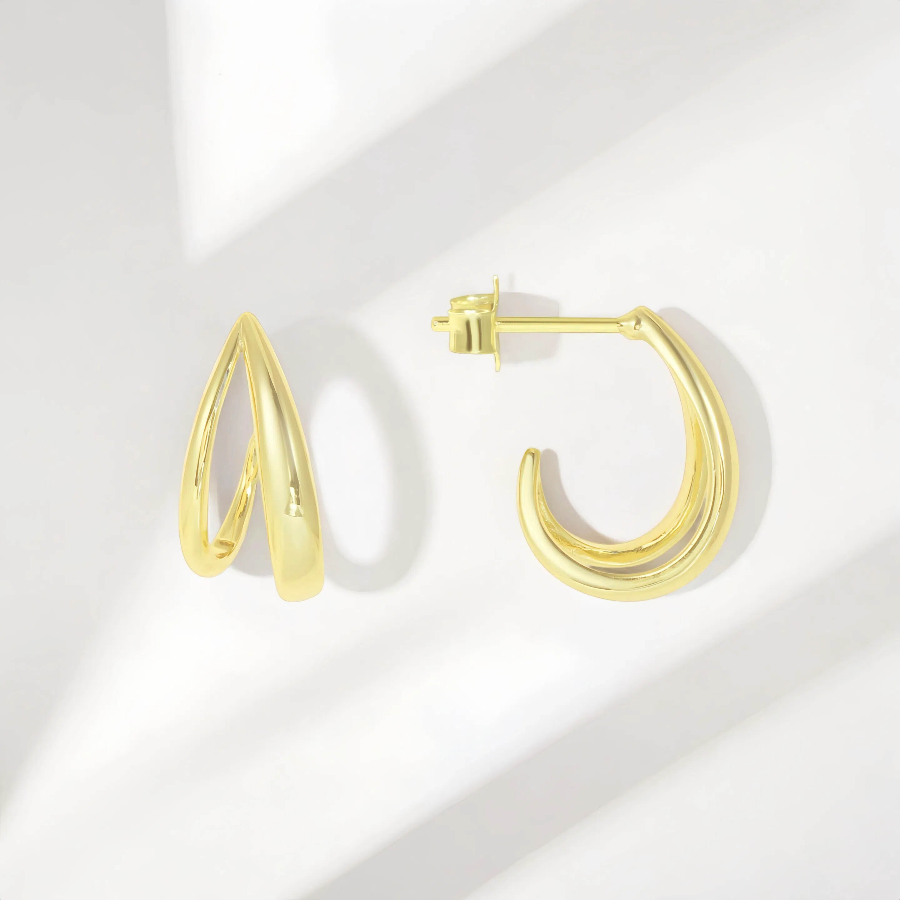 gold earrings; double hoop earrings; minimalist earrings; gold plated jewelry; trendy hoop earrings; lightweight earrings