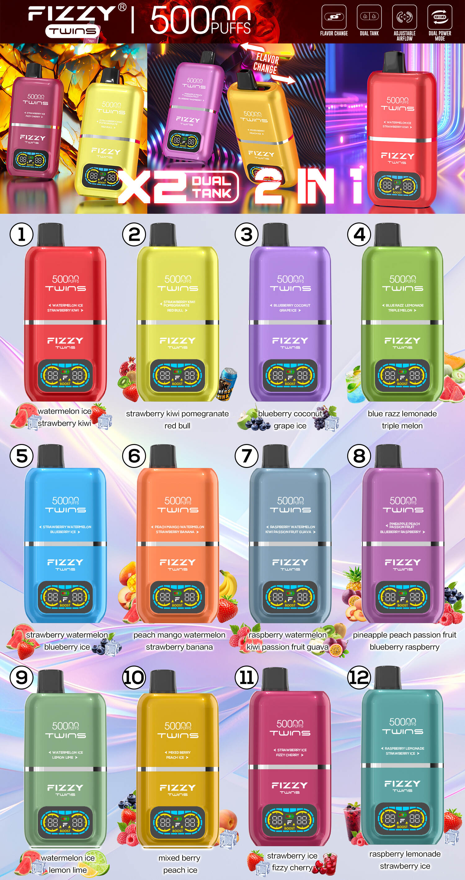 FIZZY Disposable Twins Full Flavor Collection 12 Options ES