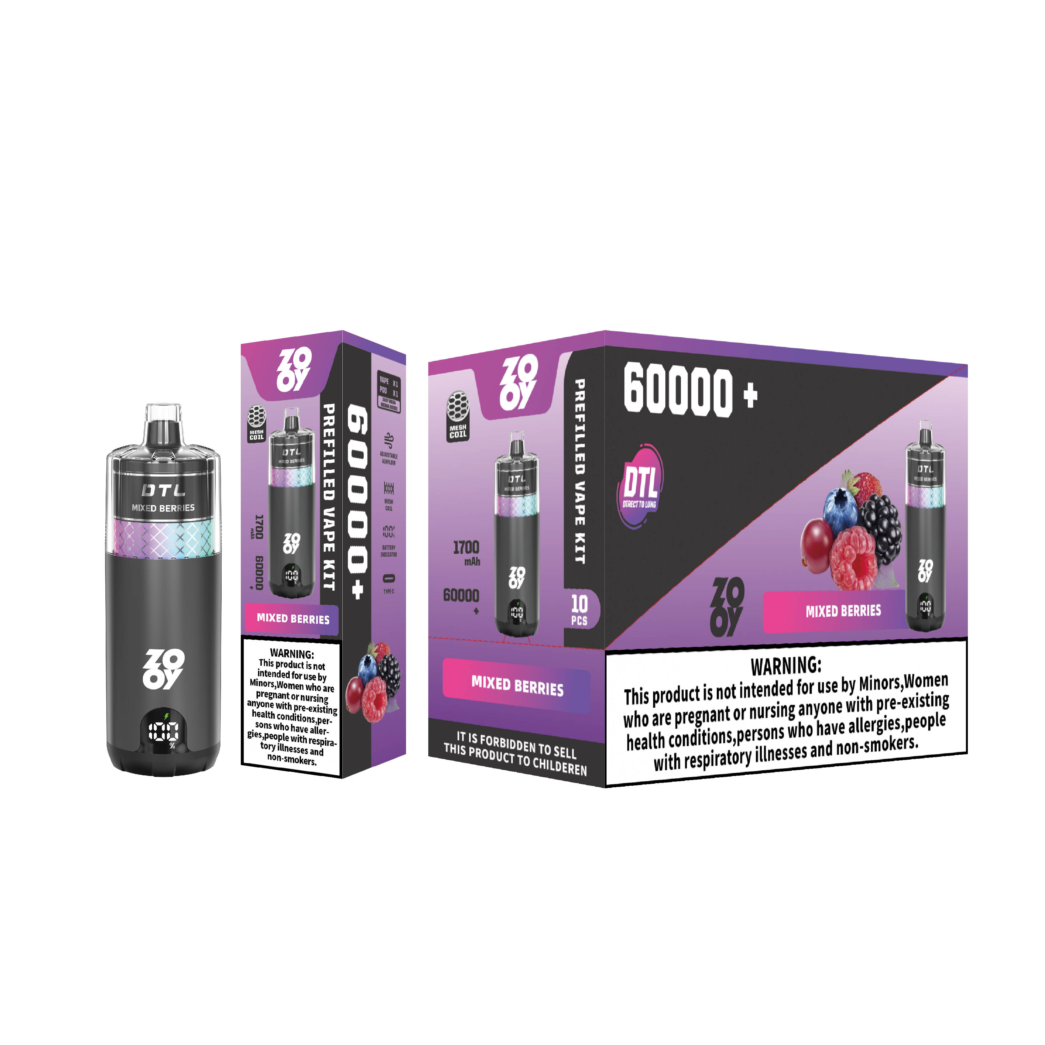 ZOOY Prefilled Pod System MEGA 60000 - Mixed Berries Bulk Packaging | DE