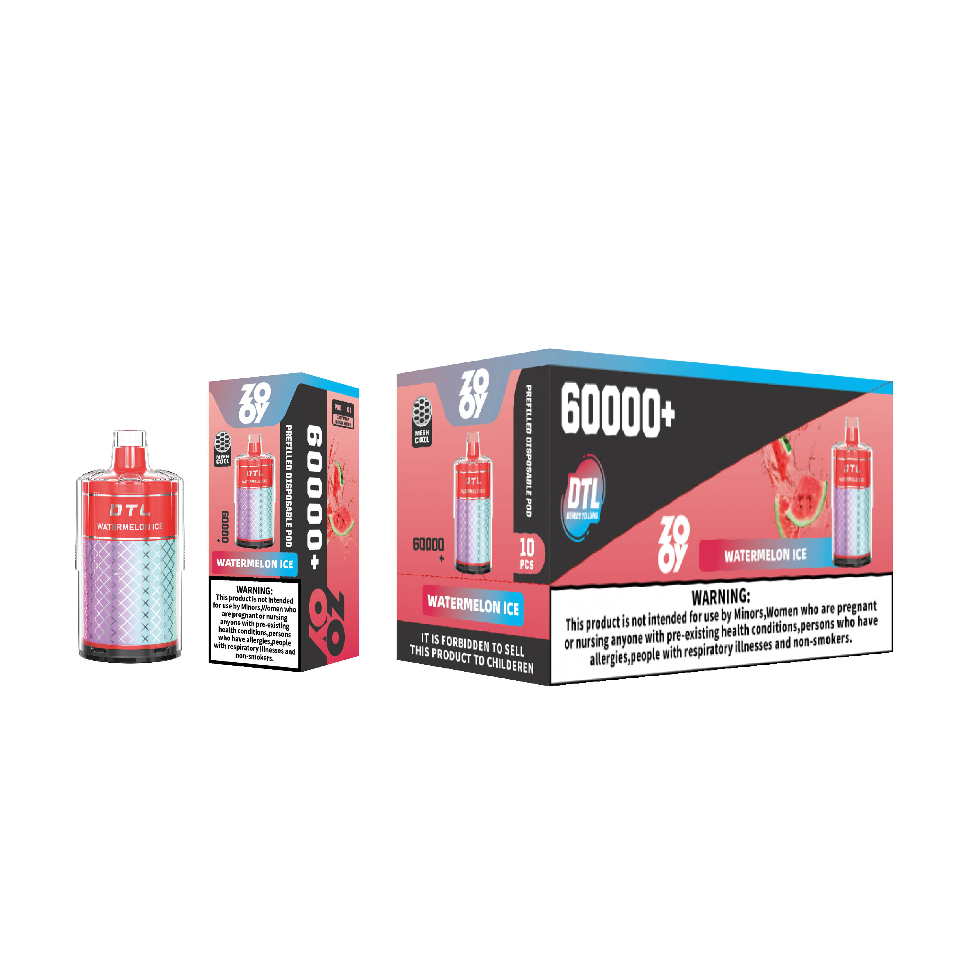ZOOY Prefilled Pod System MEGA 60000 Watermelon Ice Bulk Packaging DE