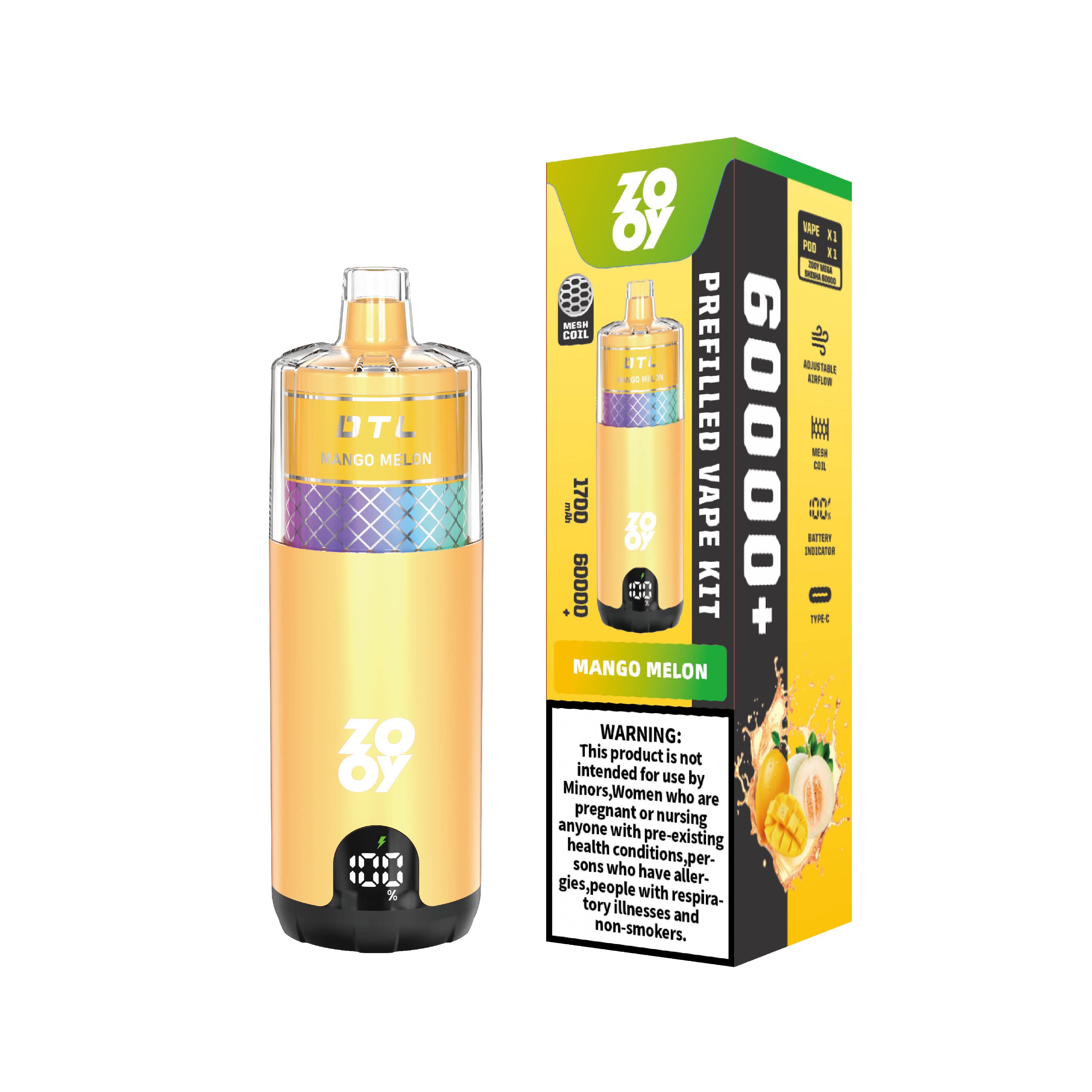 Zooy Mega 60000, Shisha Pod System, предварительно заполненный комплект Pod, 60000 Puffs Vape, Germany Vape Warehouse