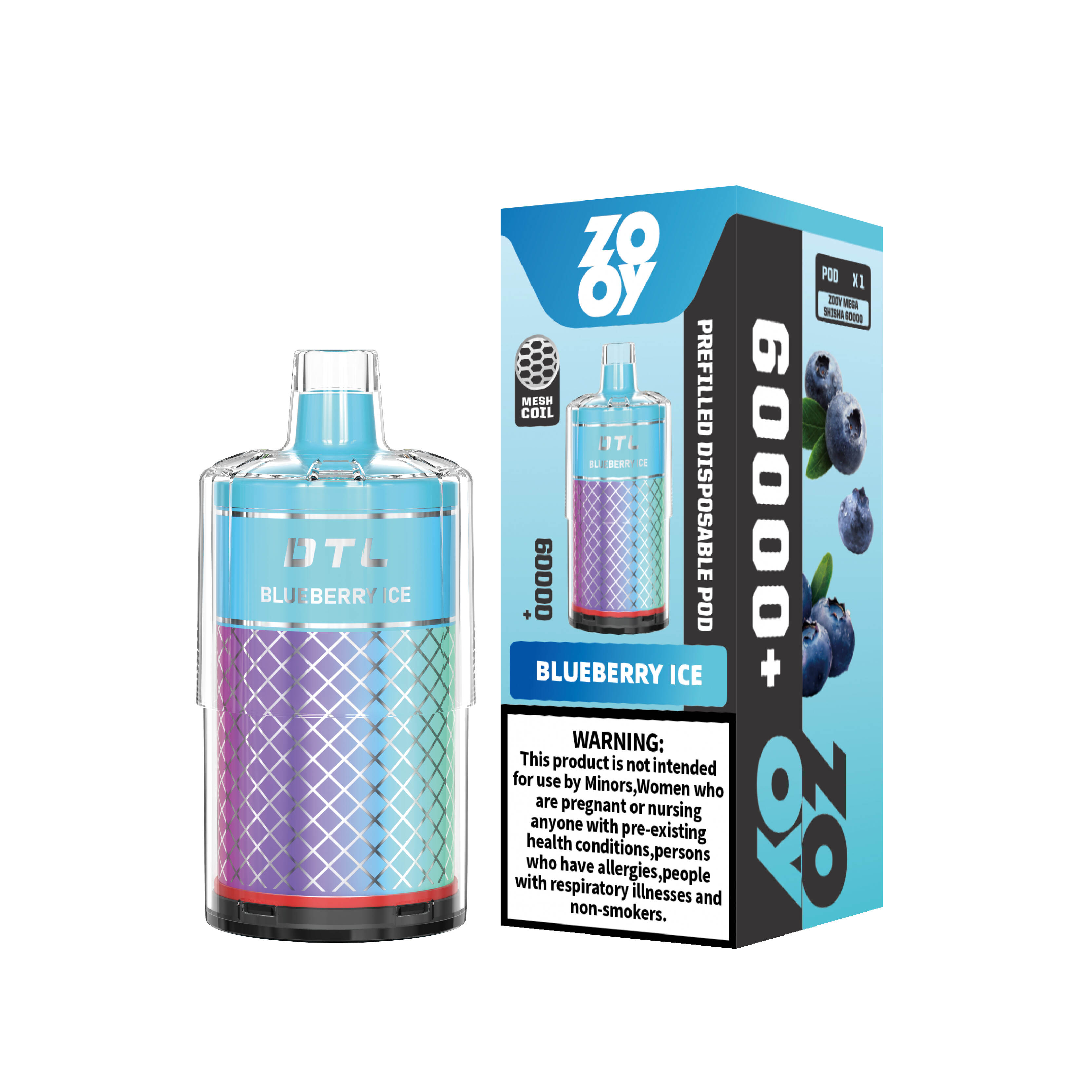 ZOOY Prefilled Pod System MEGA 60000 Blueberry Ice Pod Packaging DE