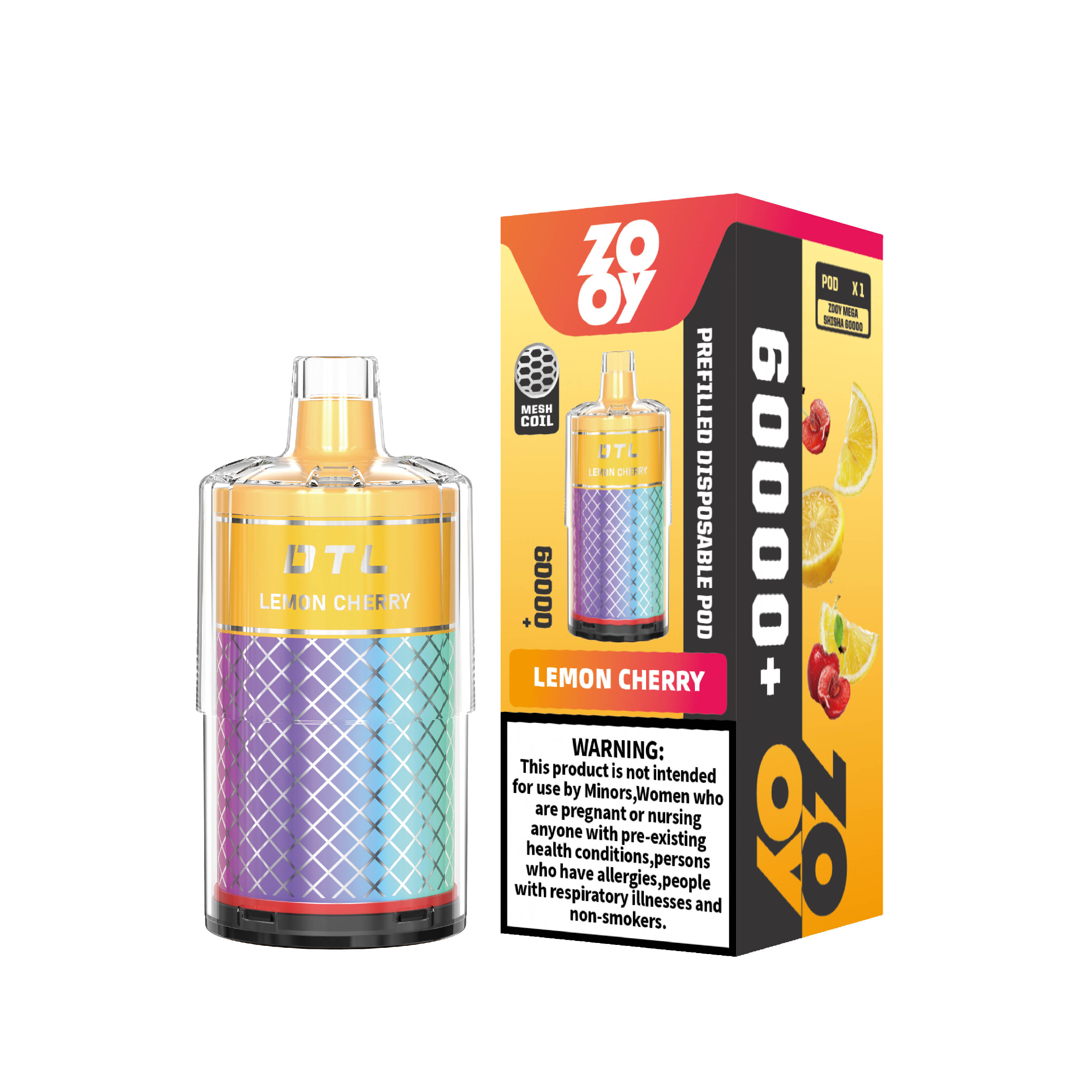 ZOOY Prefilled Pod System MEGA 60000 Lemon Cherry Pod Packaging DE