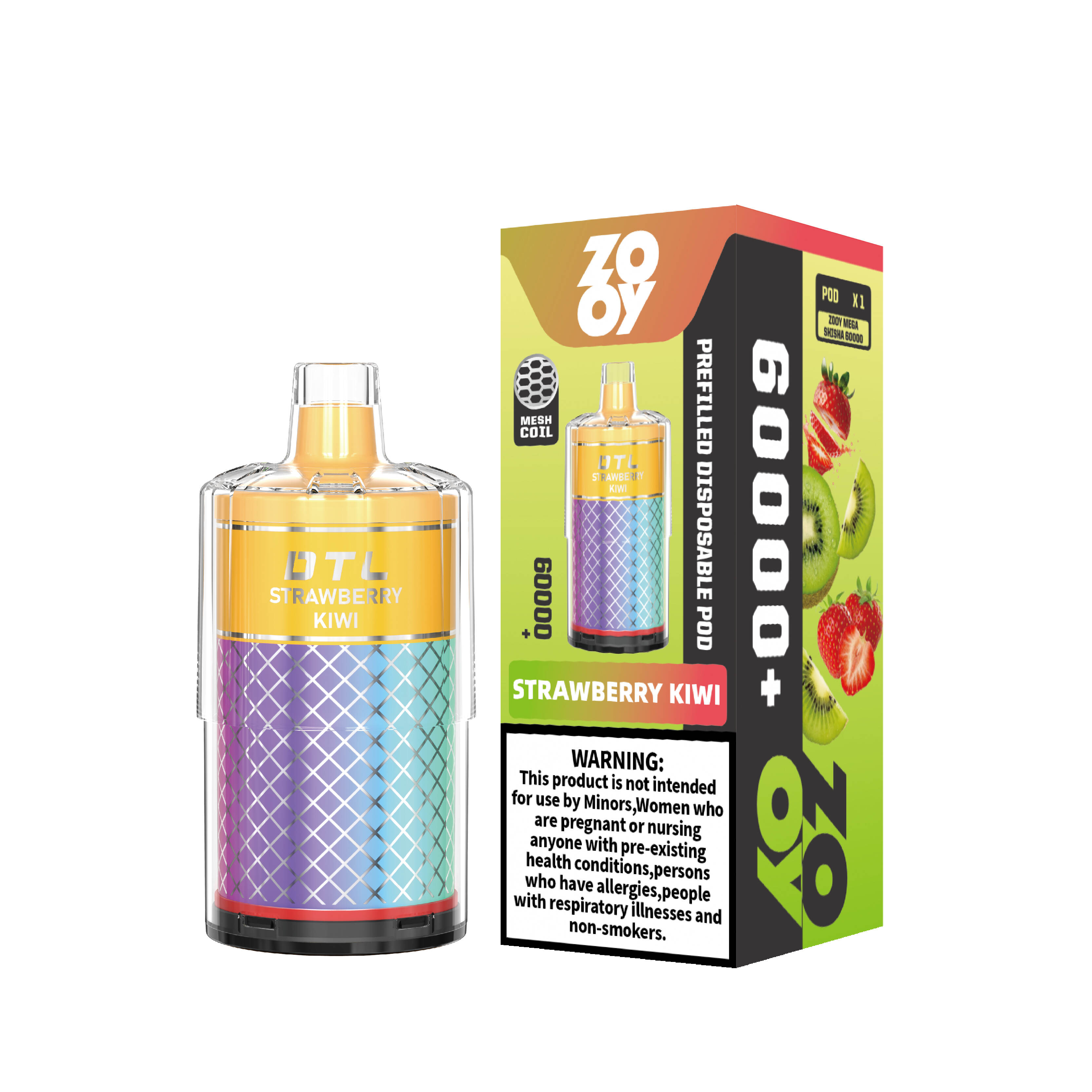 ZOOY Prefilled Pod System MEGA 60000 Strawberry Kiwi Pod Packaging DE