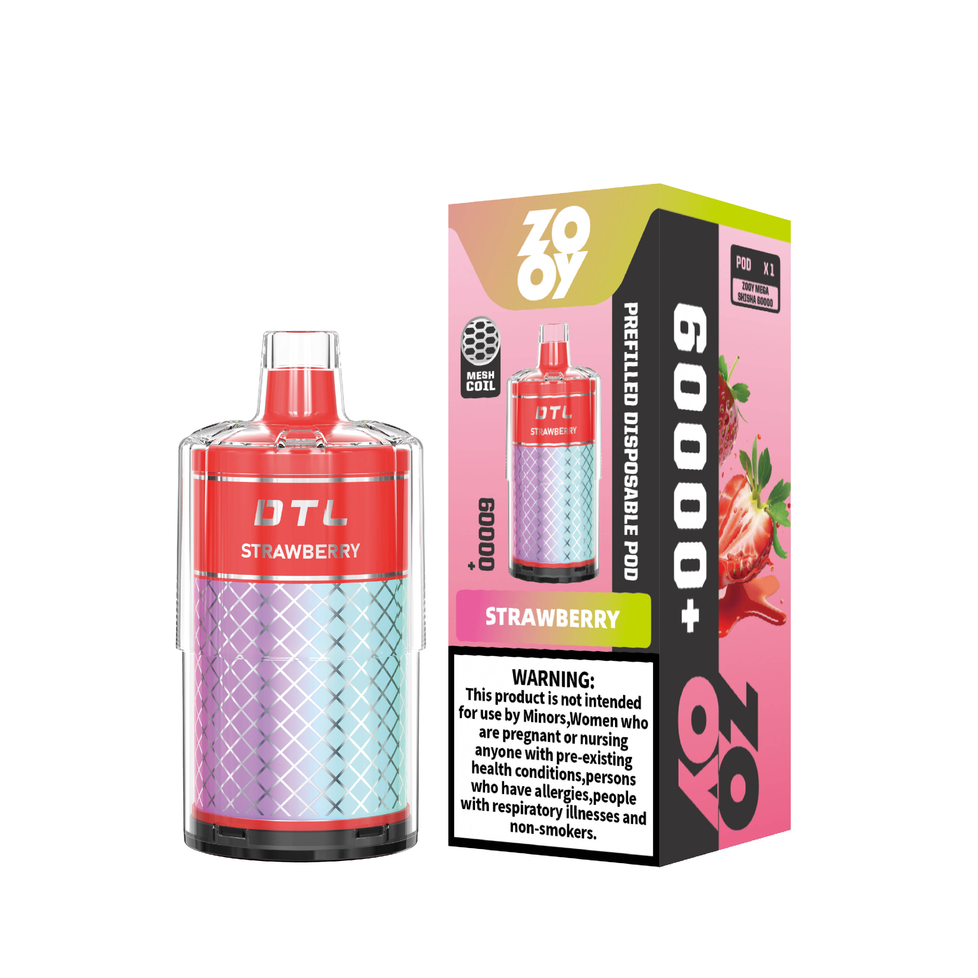 ZOOY Prefilled Pod System MEGA 60000 Strawberry Ice Pod Packaging DE