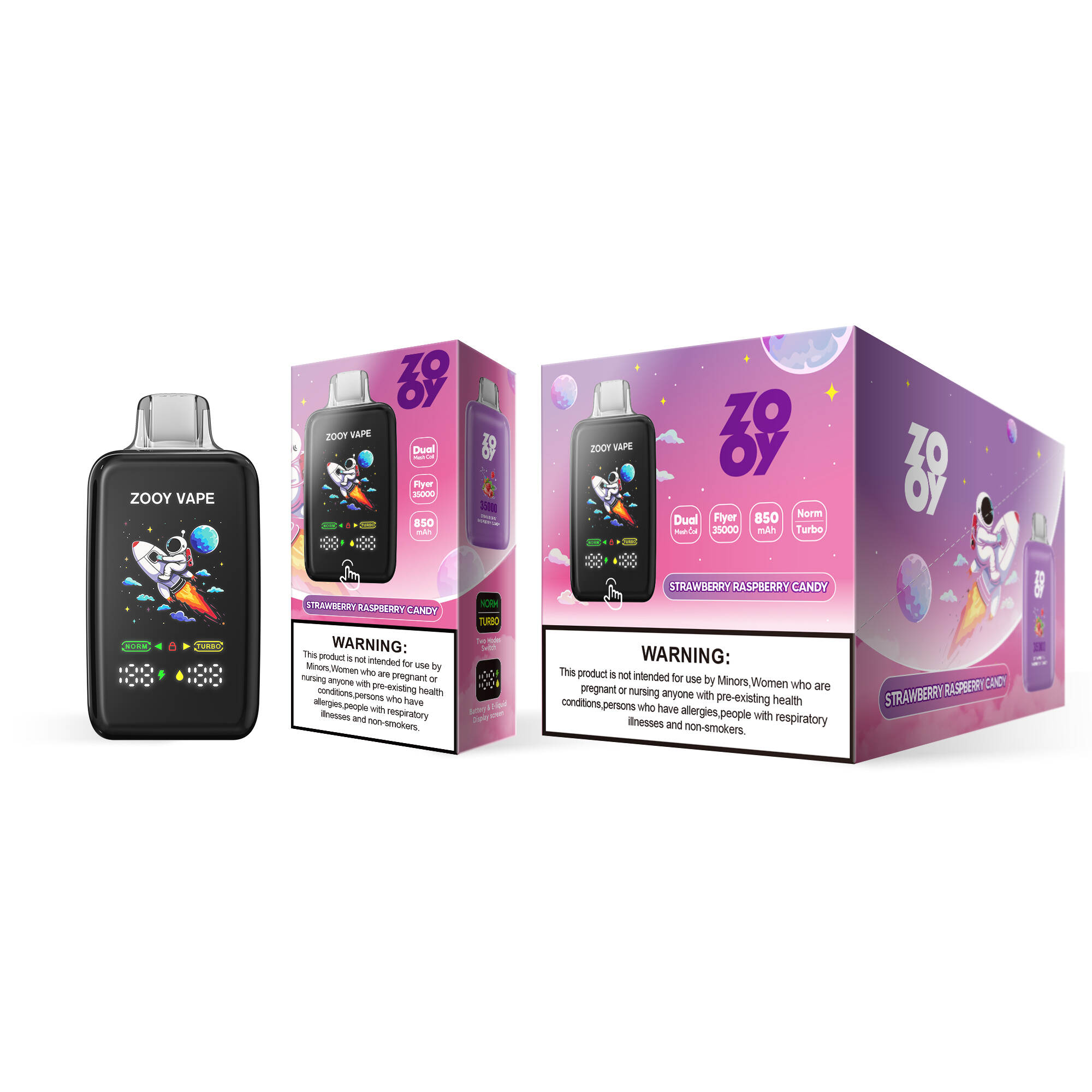 ZOOY Disposable Vape FLYER 35000 Strawberry Raspberry Candy Packaging DE