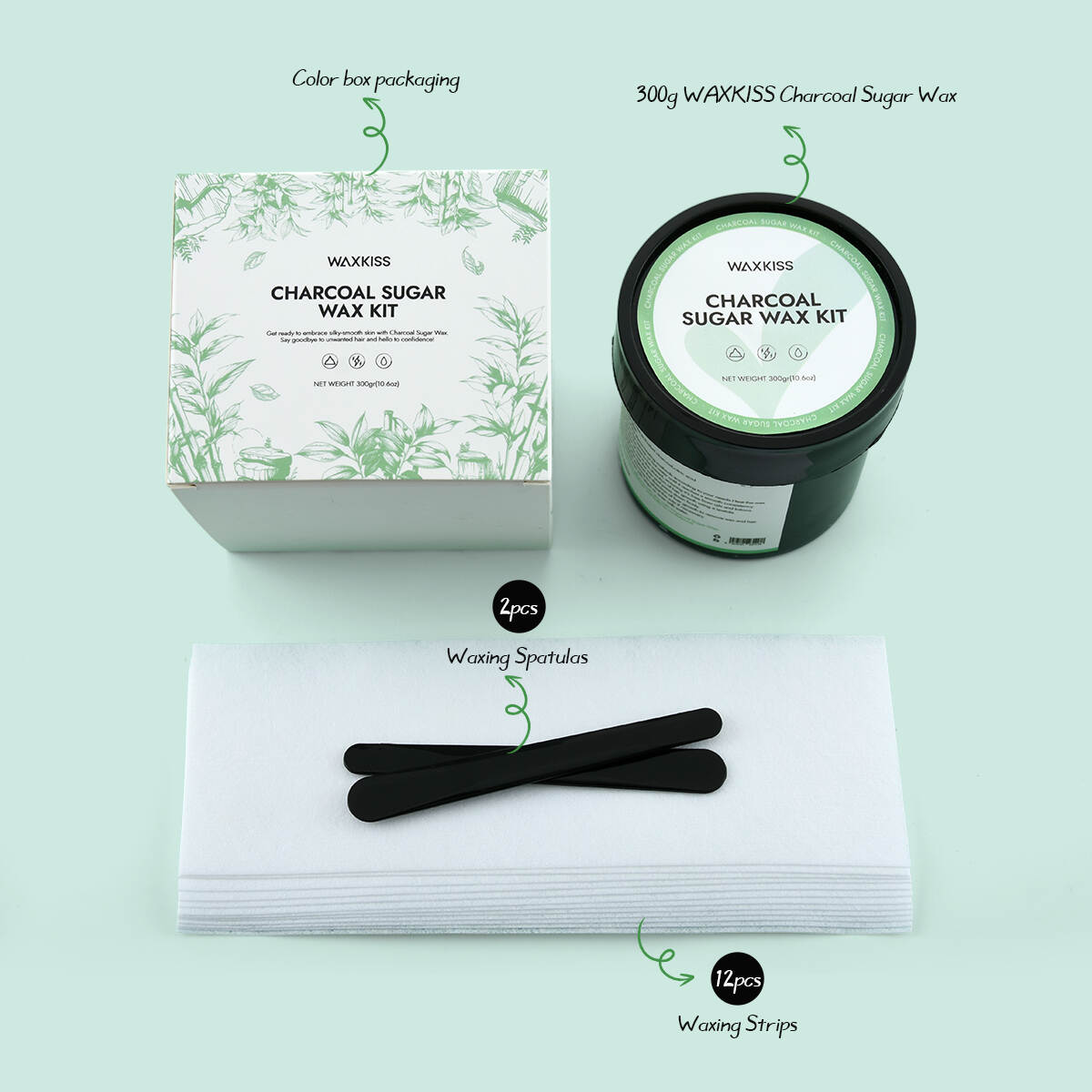 charcoal sugar wax, sugar wax kit 300g, detox wax, professional sugar wax
