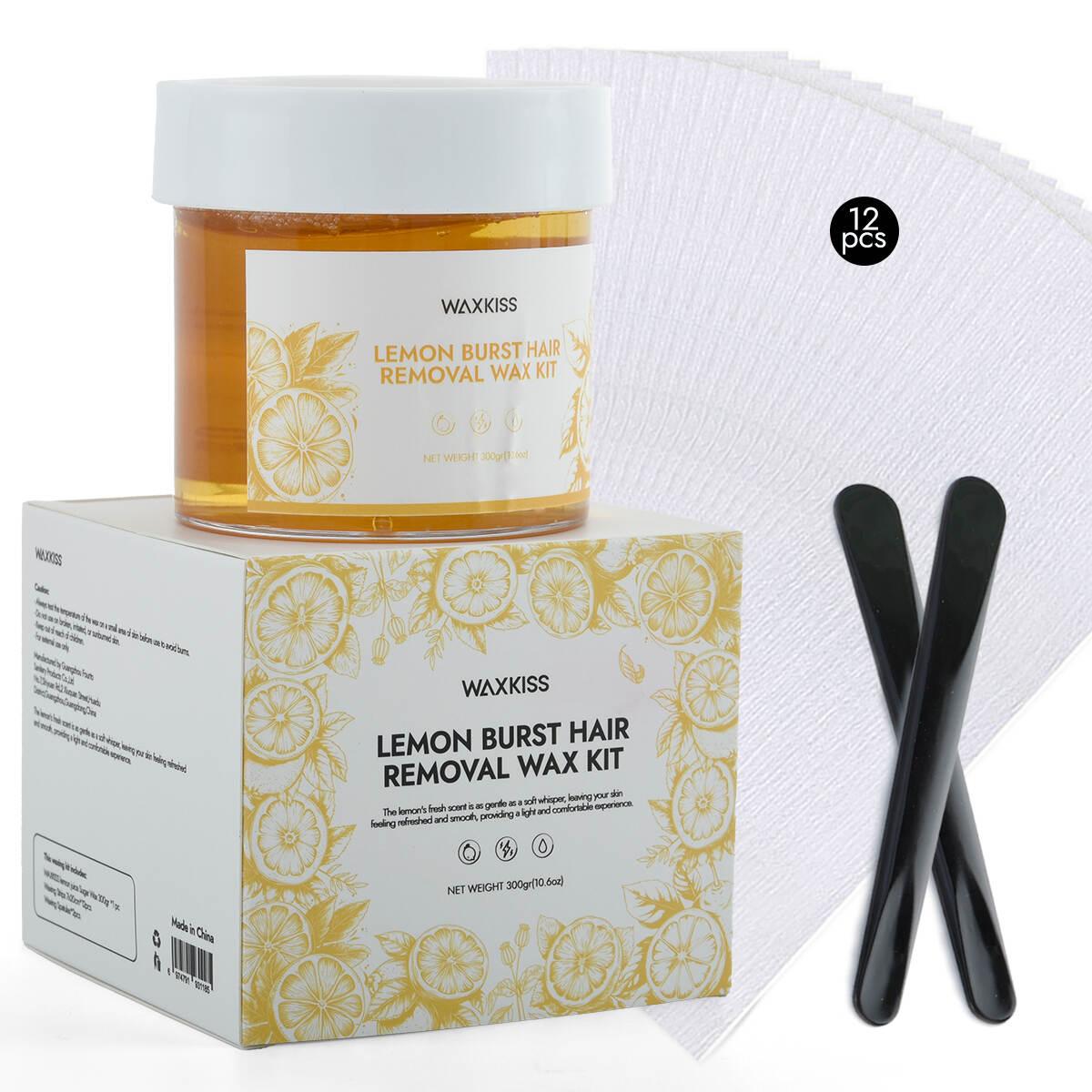 lemon burst wax kit, hair removal wax kit 300g, lemon scented wax, professional waxing kit