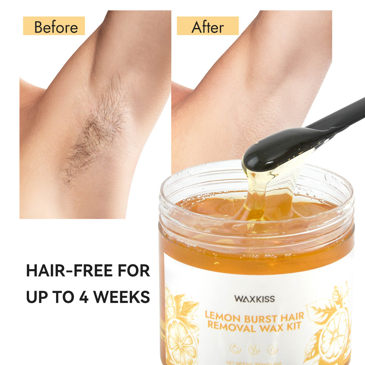 lemon burst wax kit, hair removal wax kit 300g, lemon scented wax, professional waxing kit