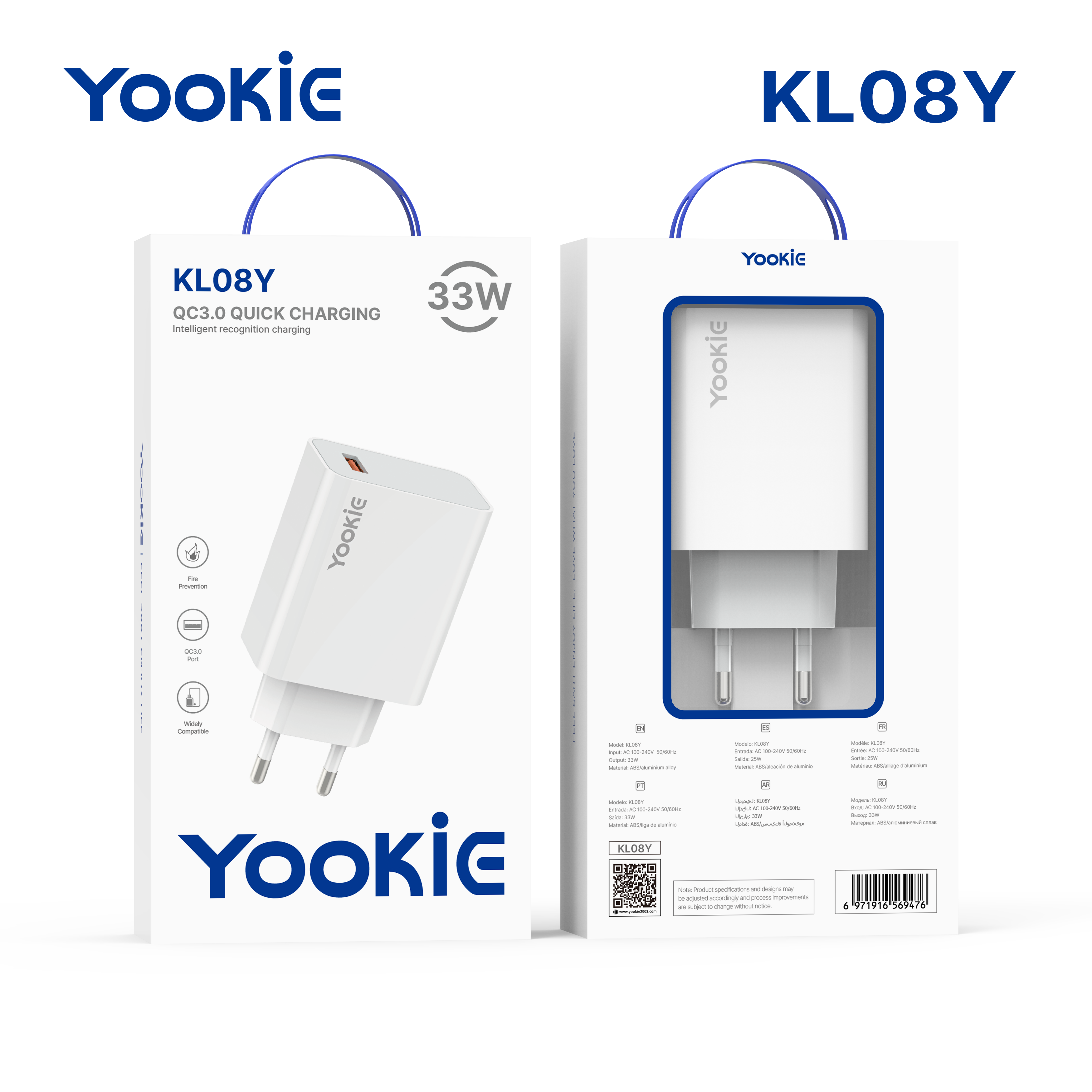 YooKiE KL08Y 33W EU Fast Charger | PD+QC | Xiaomi Fast Charge Supported