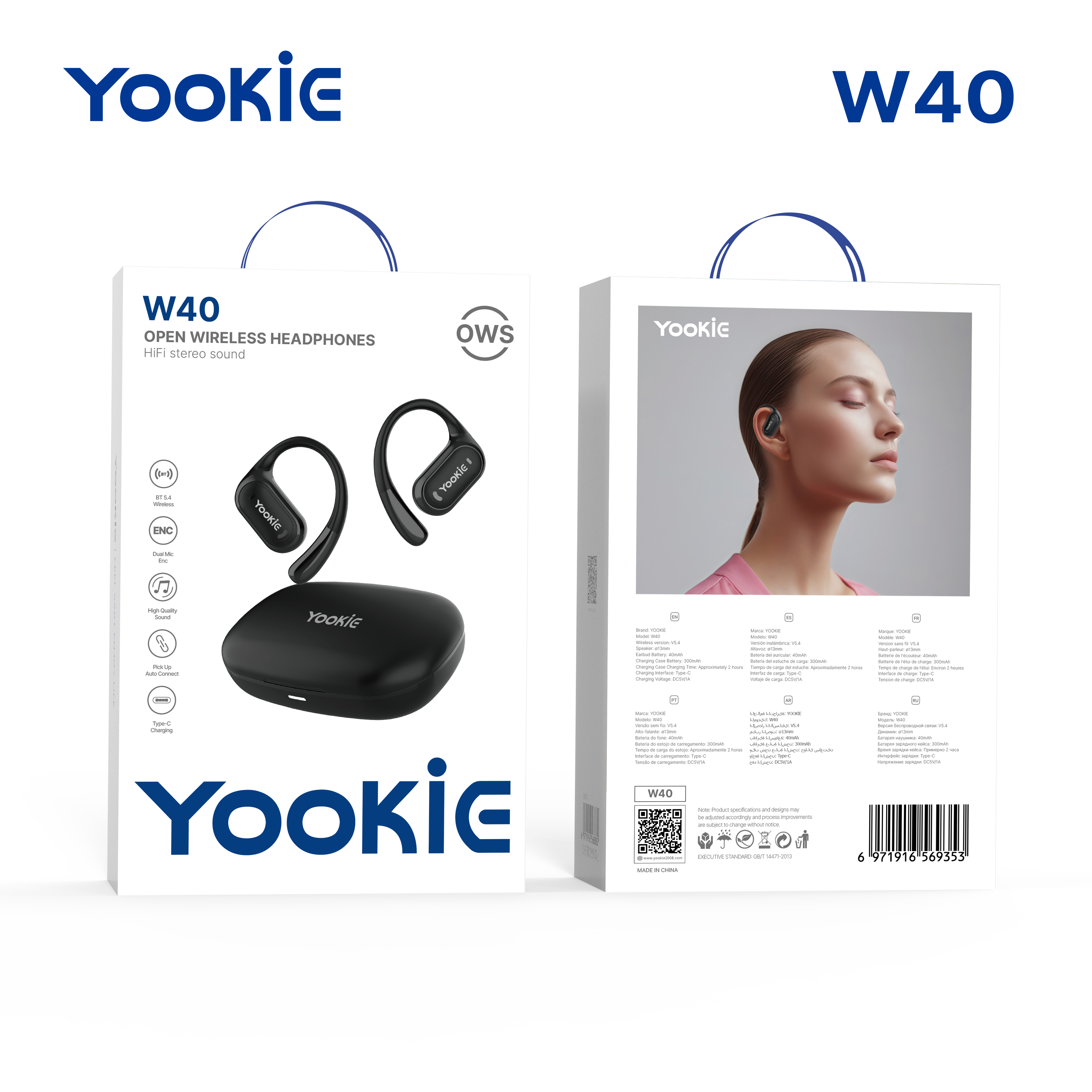 YooKiE W40 OWS True Wireless Stereo Earbuds | Bluetooth 5.4 | 5H Playback | Type-C Charging